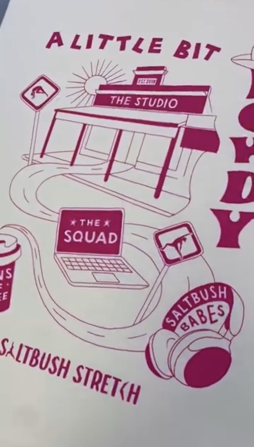 Illustration of studio with various creative elements.